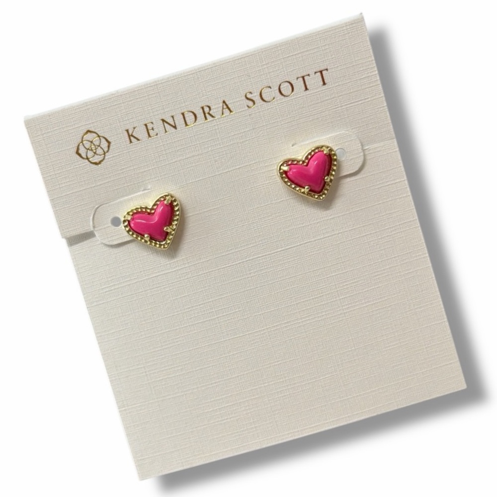 Kendra Scott Ari Heart Gold Stud Earrings/Hot Pink - NEW
